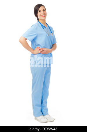 Junger Arzt isoliert auf weiss Stockfoto