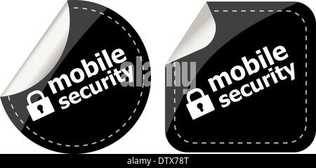 Mobile Sicherheit schwarzen Aufkleber beschriften Tag set Stockfoto