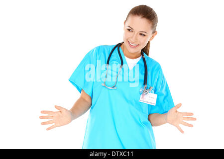 Verspielte junge Krankenschwester oder Arzt Stockfoto