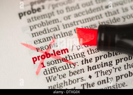 Problem Definition Wort durchgestrichen Stockfoto