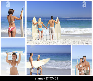 Collage aus paar am Strand Stockfoto