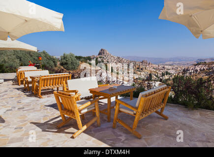 Cafe am Höhlenstadt in Cappadocia Türkei Stockfoto