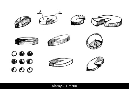 Kreisdiagramme und andere Infografiken Zeichnungen als Design-Elemente-Sammlung. Stockfoto