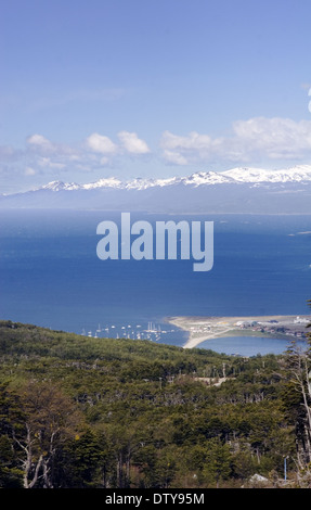 Ushuaia-Blick vom kriegerischen Gletscher, Insel Feuerland, Argentinien Stockfoto