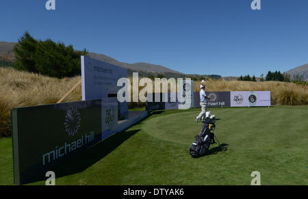 Arrowtown, Neuseeland. 25. Februar 2014. Gesamtansicht der 10. Abschlag vor dem Start der New Zealand Golf Open in The Hills, Arrowtown, Neuseeland. Bildnachweis: Action Plus Sport Bilder/Alamy Live News Stockfoto