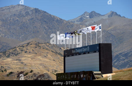 Arrowtown, Neuseeland. 25. Februar 2014. Gesamtansicht von der Anzeigetafel vor dem Start der New Zealand Golf Open in The Hills, Arrowtown, Neuseeland. Bildnachweis: Action Plus Sport Bilder/Alamy Live News Stockfoto