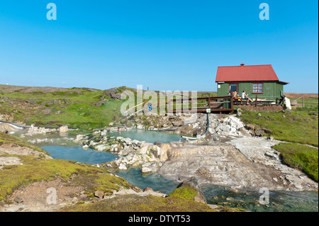 Thermalquelle, Vergn, geothermische Gebiet Hveravellir, Kjölur, Highlands, Island, Skandinavien Stockfoto