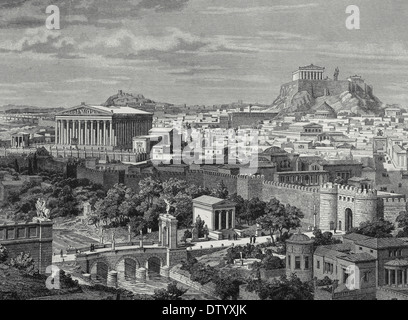 Griechenland. Athen, 1. Jahrhundert AC Gravur. Farbe. des 19. Jahrhunderts. Stockfoto