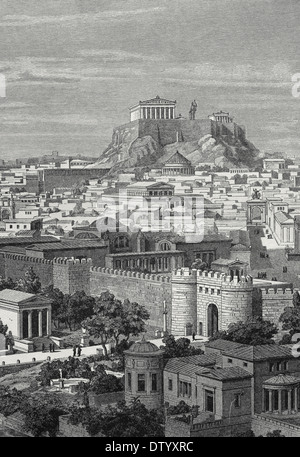 Griechenland. Athen. 1. Jahrhundert AC Stadt von Osten, in der Zeit des Kaisers Hadrian. Kupferstich von J. Buhlmann, 1886. Stockfoto