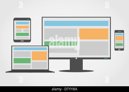 Icon Set von adaptiven und responsive Webdesign auf verschiedenen Geräten. Stockfoto