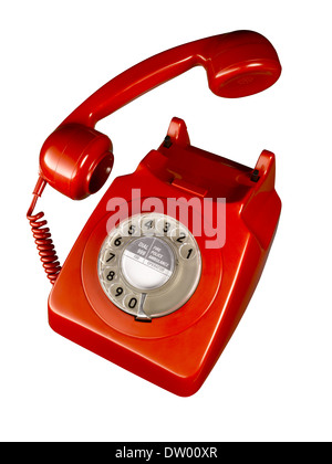 Ein Schuss von einem altmodischen rotes Telefon ausgeschnitten. Stockfoto