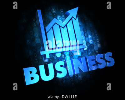 Business-Konzept - blaue Farbe Text mit Wachstum Diagrammsymbol auf dunklem Hintergrund Digital. Stockfoto