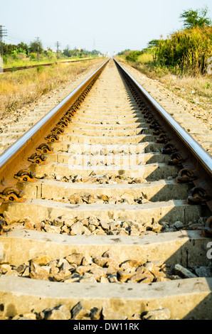 Teil der Bahnstrecke von Draufsicht hautnah. Stockfoto