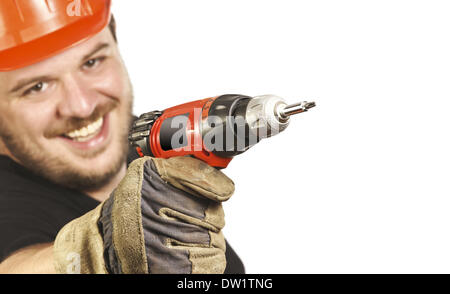 Closeup auf Handwerker mit Bohrer Stockfoto