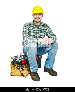 junge Arbeiter und toolbox Stockfoto