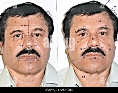 Mexiko-Stadt. 25. Februar 2014. Bild zur Verfügung gestellt von Mexikos Attorney General Office (PGR), am 25. Februar 2014, Joaquín "El Chapo" Guzman, während die wissenschaftlichen Tests zum Nachweis seiner Identität in Mexiko-Stadt, Hauptstadt von Mexiko zeigen. Der Sinaloa-Kartell-Führer wurde ein Wangenschleimhautabstrich, ein Phisiognomic Identität Arbeitszimmer und einen Test von 10 Fingerabdrücke unterzogen. Bundesgerichte in Mexiko Dienstag angeklagt formal Joaquín "El Chapo" Guzman, der erfassten Wassertruppführer das Drogenkartell Sinaloa, organisierte Kriminalität und Drogenhandel. Bildnachweis: Mexikos Attorney General Office/Xinhua/Alamy Live-Nachrichten Stockfoto