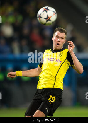 St. Petersburg, Russland. 25. Februar 2014. Dortmunds Kevin Grosskreutz in Aktion während der UEFA-Champions-League-Runde 16 ersten Bein-Fußballspiel zwischen Zenit St. Petersburg und Borussia Dortmund im Petrowski-Stadion in St. Petersburg, Russland, 25. Februar 2014. Borussia Dortmund sind gut aufgestellt, um das Viertelfinale der Champions League nach einem emphatischen 4: 2-Sieg bei Zenit St.Petersburg erreichen. Foto: Bernd Thissen/Dpa/Alamy Live News Stockfoto