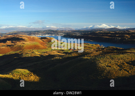 Oban aus Carn Breaugach, dem höchsten Punkt des Kerrera, Argyll & Bute an Schottlands Westküste. Stockfoto