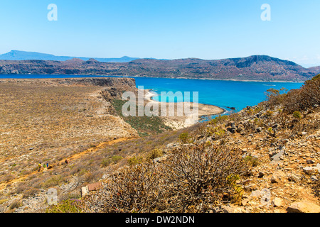 Gramvousa Insel in der Nähe von Kreta, Griechenland. Balos Beach. Magische türkisfarbenes Wasser, Lagunen, reine weiße Sandstrände Stockfoto