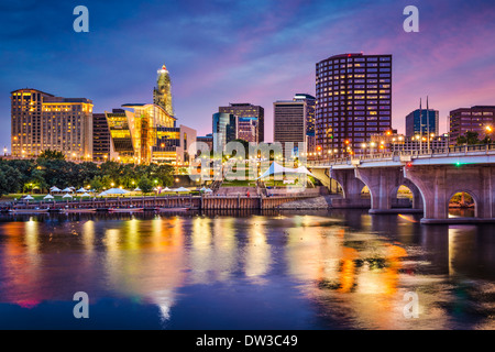 Hartford, Connecticut, USA Skyline Innenstadt am Connecticut River. Stockfoto