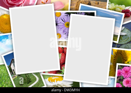 Stapel von gedruckten Bildern Collage mit textfreiraum für Ihre Fotos Stockfoto