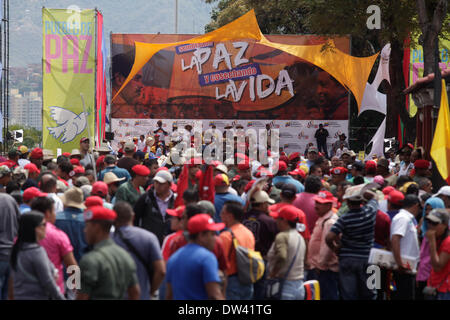 Caracas, Venezuela. 26. Februar 2014. Menschen nehmen an den "Frieden und Leben Mobilisierung" Marsch in Caracas, Venezuela, am 26. Februar 2014 Teil. Bauern und Fischer kamen in Caracas Mittwoch zur Teilnahme an des Marsches zur Unterstützung der venezolanische Präsident Nicolas Maduro, laut der lokalen Presse. Bildnachweis: AVN/Xinhua/Alamy Live-Nachrichten Stockfoto