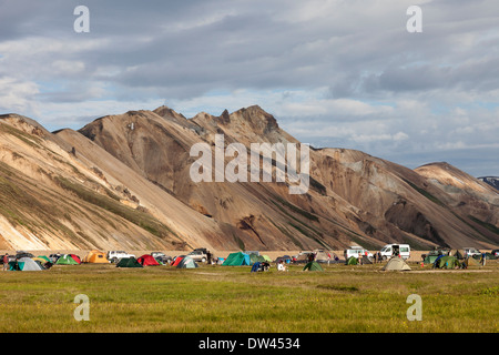 Der Campingplatz am Landmannalaugar Island Stockfoto