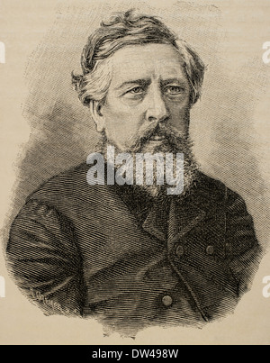 Wilhelm Liebknecht (1826-1900). Deutscher Sozialdemokrat und einer der wichtigsten Begründer der SPD. Gravur. Stockfoto