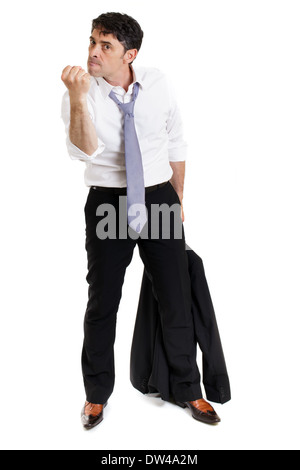 kriegführenden Geschäftsmann einen drohenden Finger auf der Kamera im Zorn mit einem grimmigen Gesichtsausdruck Stockfoto