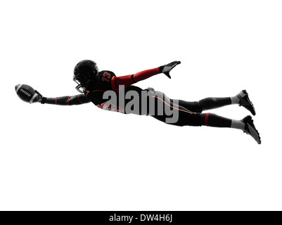ein american Footballspieler erzielte Touchdown in Silhouette Schatten auf weißem Hintergrund Stockfoto
