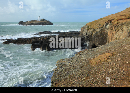 Winter-Blick von Godrevy Leuchtturm North Cornwall, England, UK Stockfoto