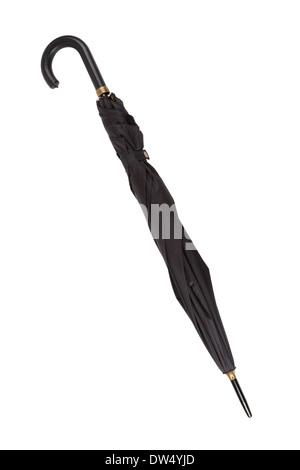 schwarzen geschlossenen Regenschirm isoliert auf weiss Stockfoto