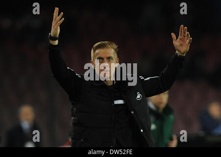 Neapel, Italien. 27. Februar 2014. Head Coach von Swansea Garry Mönch während der UEFA Europa League Runde der 32 Rückspiel-Match zwischen SSC Napoli und Swansea City Football / Soccer im Stadio San Paolo am 27. Februar 2014 in Neapel, Italien. Bildnachweis: Franco Romano/NurPhoto/ZUMAPRESS.com/Alamy Live-Nachrichten Stockfoto