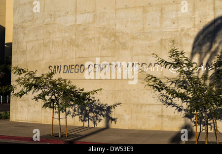 San Diego Zentralbibliothek Sign. San Diego, California, Vereinigte Staaten von Amerika. Stockfoto