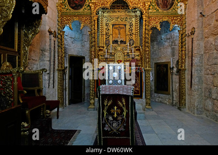 Innenansicht des San Marcos oder Saint Mark syrisch-orthodoxen Kirche in der Mitte der syrisch-orthodoxen Gemeinde wo Gebete in Aramic Sprache in der alten Stadt Ost Jerusalem Israel durchgeführt werden Stockfoto