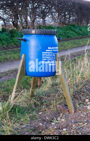 Spiel Vogelfutterhäuschen aus kommerziellen Curry Soße Lauf gemacht. Stockfoto