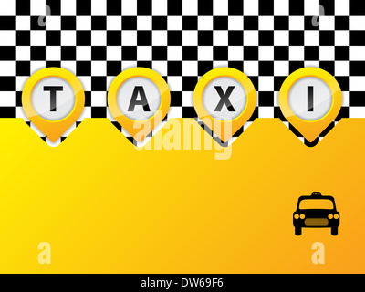 Taxi-Text im Zeiger gelben Hintergrunddesign Stockfoto