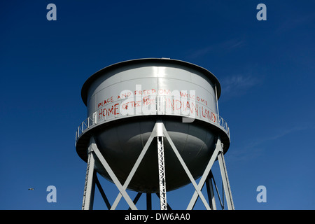 Inder willkommen Graffiti unterzeichnen Alcatraz Insel Gefängnis maximale Sicherheit Gefängnis Justizvollzugsanstalt Tourismus San Francisco Wasserturm Stockfoto