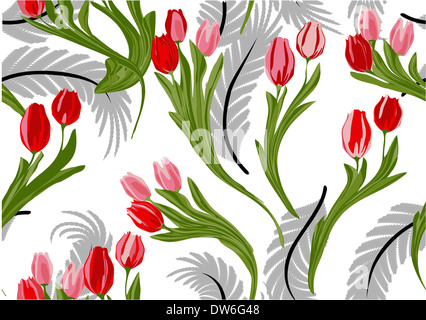 Blumen Muster Illustration mit Tulpen. nahtlose Textur Stockfoto