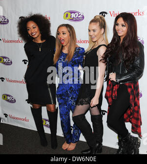 Bala Cynwyd, Pennsylvania, USA. 1. März 2014. Kleiner Mix, JADE, JESY, PERRIE, und LEIGH-ANNE, Großbritanniens beste Girlband und Gewinner des britischen X-Factor Show, bei Q102 FM in Bala Cynwyd.  Bildnachweis: Ricky Fitchett/ZUMAPRESS.com/Alamy Live-Nachrichten Stockfoto