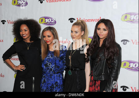 Bala Cynwyd, Pennsylvania, USA. 1. März 2014. Kleiner Mix, JADE, JESY, PERRIE, und LEIGH-ANNE, Großbritanniens beste Girlband und Gewinner des britischen X-Factor Show, bei Q102 FM in Bala Cynwyd.  Bildnachweis: Ricky Fitchett/ZUMAPRESS.com/Alamy Live-Nachrichten Stockfoto