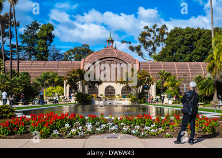 Botanische Gebäude und Seerosenteich, Balboa Park.  San Diego, California, Vereinigte Staaten von Amerika. Stockfoto