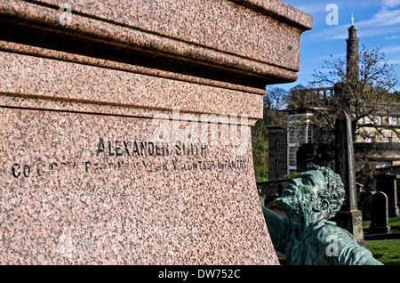 Detail der Inschrift auf dem Denkmal schottischen Amerikanern, die im amerikanischen Bürgerkrieg, alte Calton Burial Ground gekämpft. Stockfoto