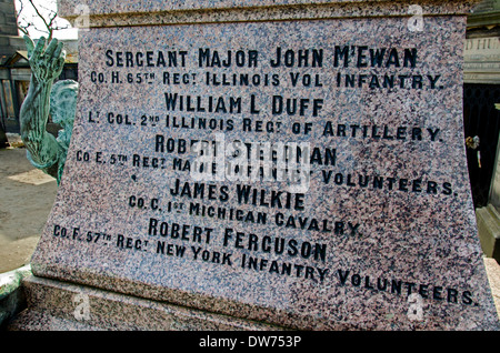 Detail der Inschrift auf dem Denkmal schottischen Amerikanern, die im amerikanischen Bürgerkrieg, alte Calton Burial Ground gekämpft. Stockfoto