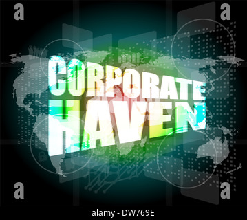 Corporate Oase Wörter auf digitalen Bildschirm mit Weltkarte Stockfoto