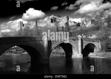 Fluß Teme, Dinham Brücke und Ludlow Castle, Ludlow Stadt, Grafschaft Shropshire, England, UK Stockfoto