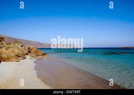 Elafonisos Strand auf der Südwest-Küste von Kreta Insel in Griechenland, als eine der herrlichsten Strände in Europa bewertet. Stockfoto