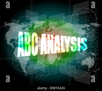 Wörter-Abc-Analyse auf dem digitalen Bildschirm, Business-Konzept Stockfoto