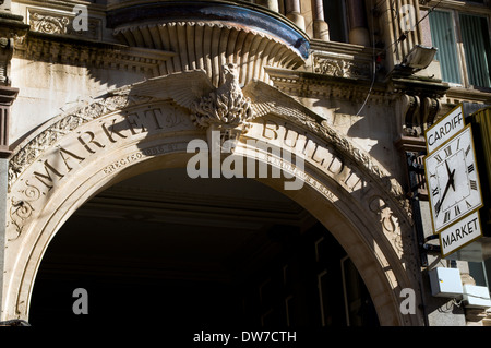 Eingang zur Markthalle, St Mary Street, Cardiff, Wales Cardiff. Stockfoto