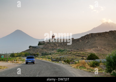 Khor Virap Kloster mit Berg Ararat im Hintergrund, Ararat-Tal, Armenien Stockfoto